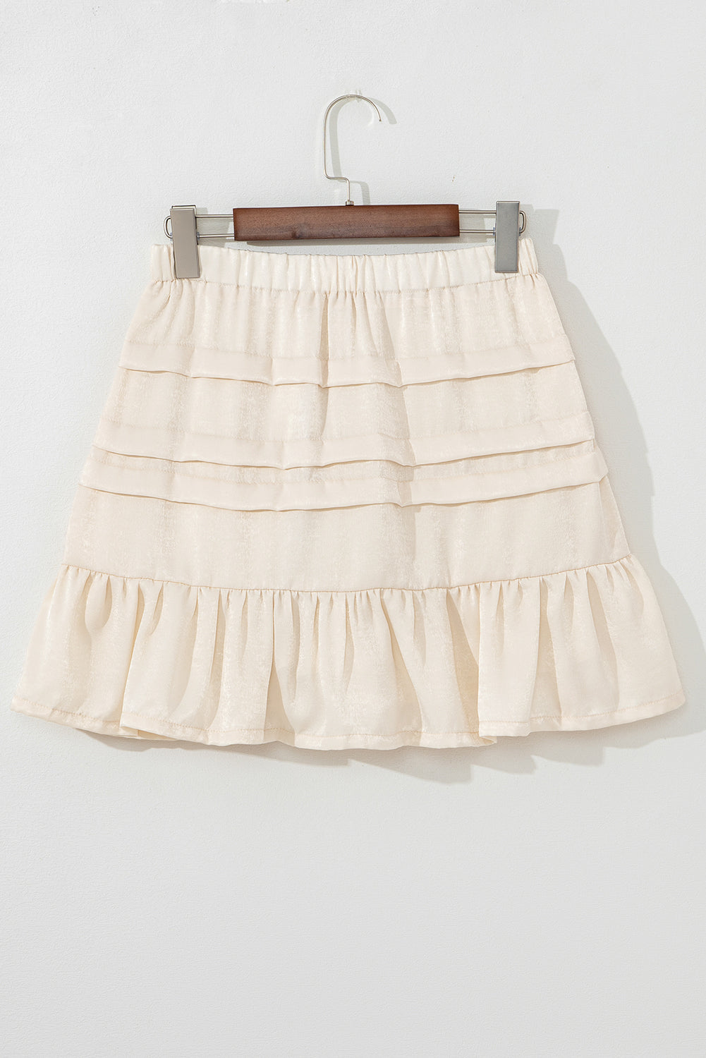 Beige Tiered Ruffled Hemline Elastic Waist Mini Skirt