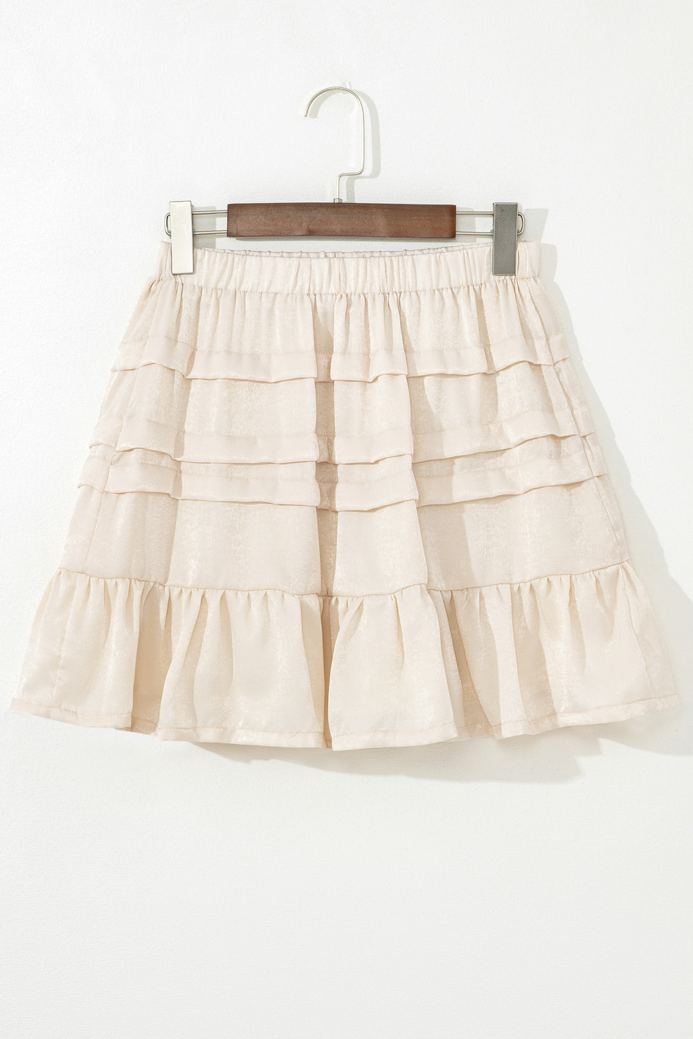 Beige Tiered Ruffled Hemline Elastic Waist Mini Skirt