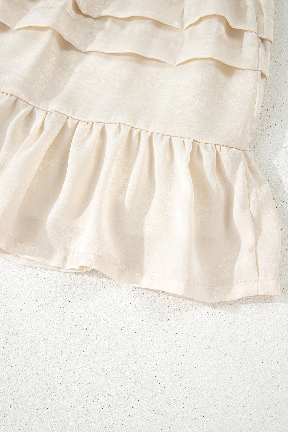 Beige Tiered Ruffled Hemline Elastic Waist Mini Skirt