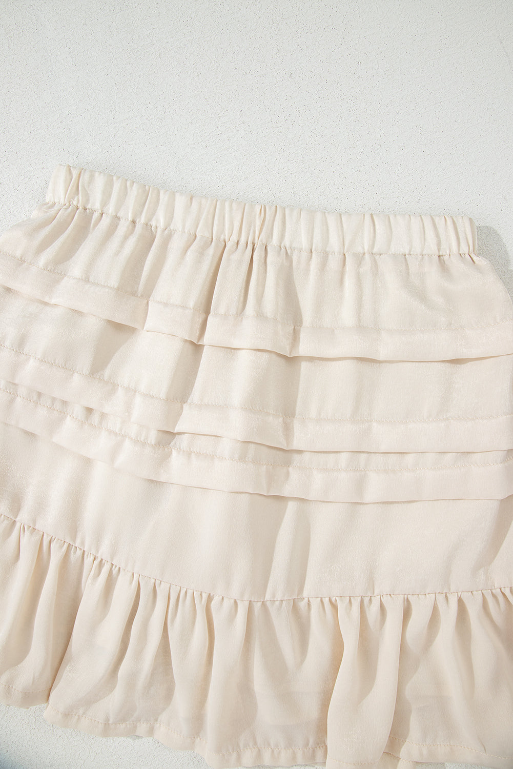 Beige Tiered Ruffled Hemline Elastic Waist Mini Skirt