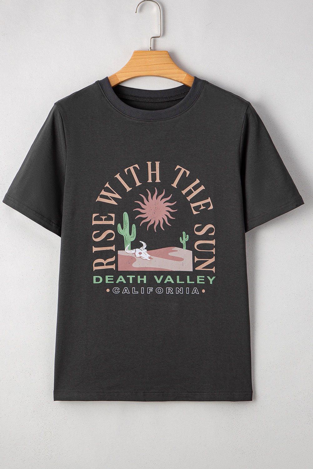 Dark Grey RISE WITH THE SUN Western Fashion Graphic Tee